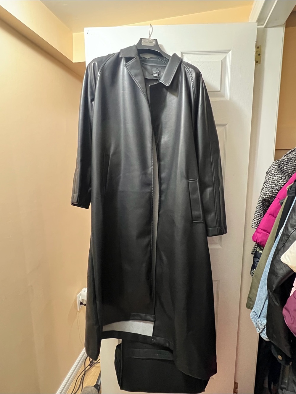Boohoo Black Long Faux Leather Trench Coat